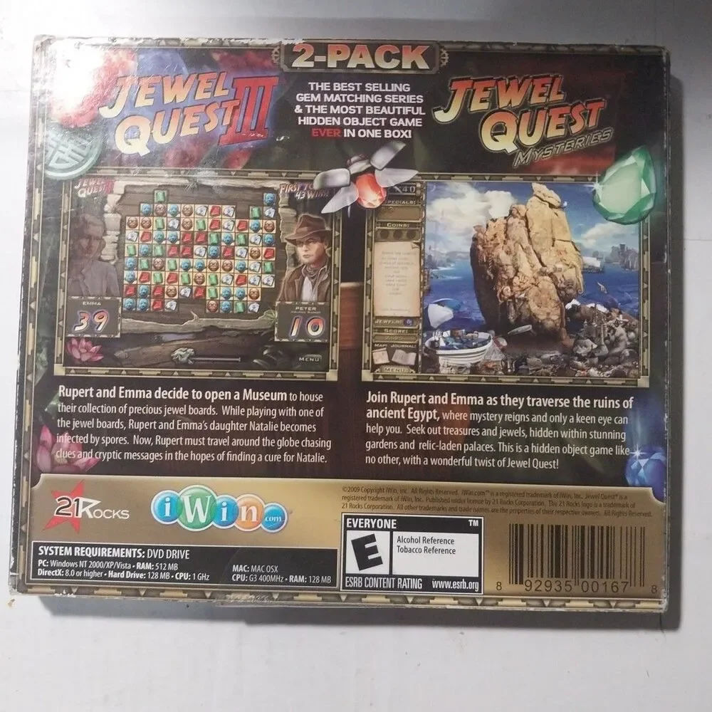 2 Pack Jewel Quest 3 Jewel Quest Mysteries WIN MAC DVD ROM E ESRB PC Games